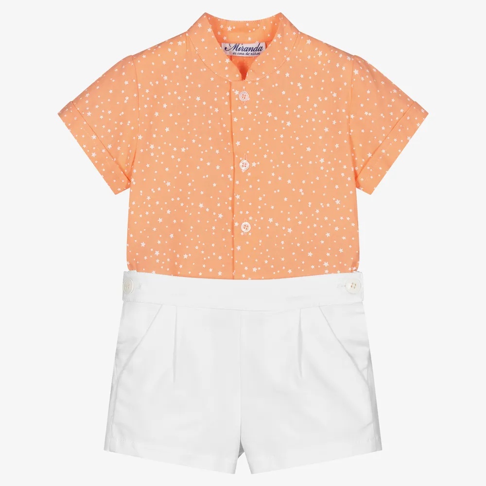 Boys Orange & White Shorts Set