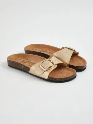 Gold Single Buckle Flatbed Sandals | Women | George at ASDA