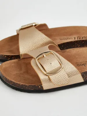 Gold Single Buckle Flatbed Sandals | Women | George at ASDA