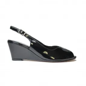 HB Italia Saffron | Black Patent | Womens Sling Back Wedge Sandals